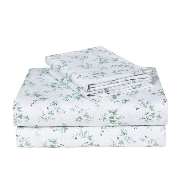 Mulan Blue White Floral 100% Cotton Sheet Set Farmhouse Cottagecore Country Chic - Picture 2 of 2